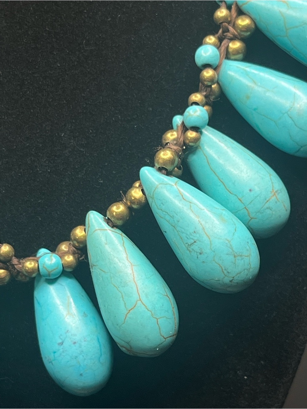 Handmade style turquoise boho festival style necklace with bells - Picture 2 of 8